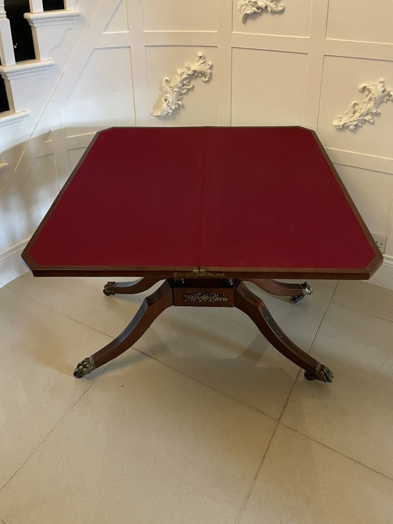 Fine Quality Antique Regency Figured Mahogany Card/Console Table with Gilded Brass Mounts - Image 9